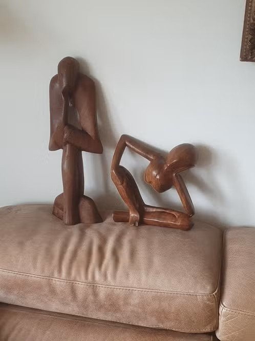 2 grote beelden houtsnijwerken de denker, Antiek en Kunst, Kunst | Beelden en Houtsnijwerken, Ophalen