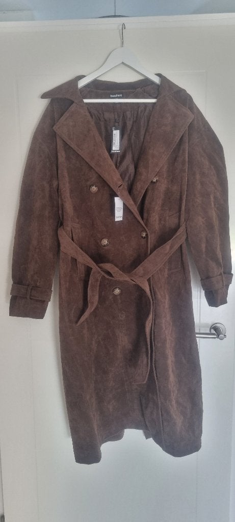 Trench coat  suede, Bruin, Nieuw, Boohooman, Ophalen