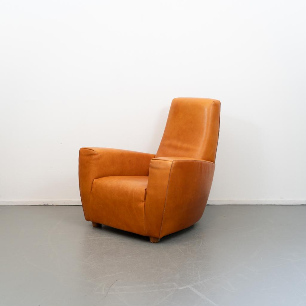 1x Label Longa Fauteuil  Cognac - Buffaloleer, Niet ingevuld, Gebruikt, Niet ingevuld, 75 tot 100 cm