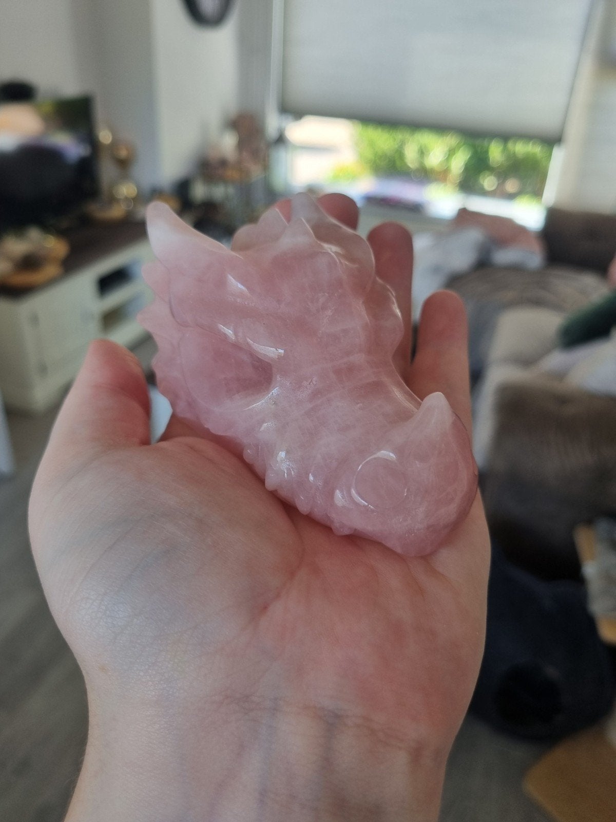 Rozenkwarts Drakenkop - Handgesneden Kristal, Ophalen of Verzenden, Zo goed als nieuw, Fantasy