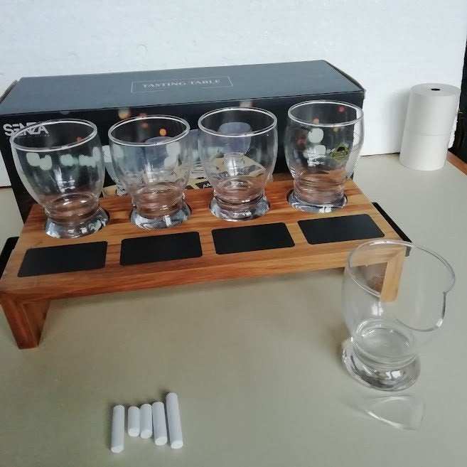 Proeverij set, Senza tasting table, set met 4 glazen, Hout, Ophalen of Verzenden, Overige typen, Gebruikt