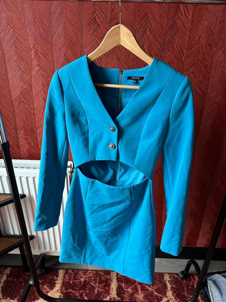Nikkie blauwe jurk maat 32, Blauw, Ophalen of Verzenden, Zo goed als nieuw, Maat 34 (XS) of kleiner
