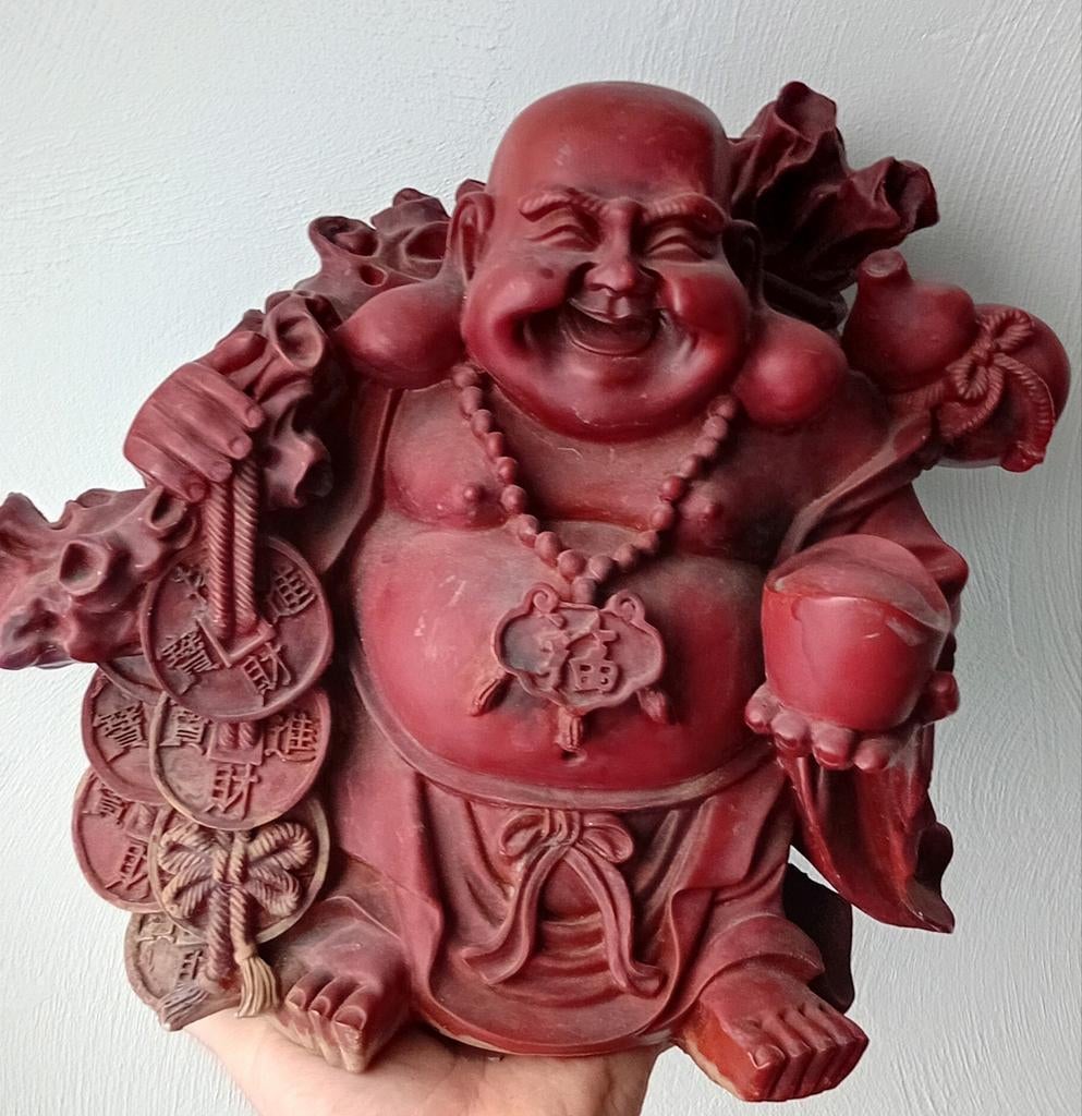 Vintage Boeddha Beeld Smiling Happy Buddha Coins Feng Shui, Ophalen of Verzenden