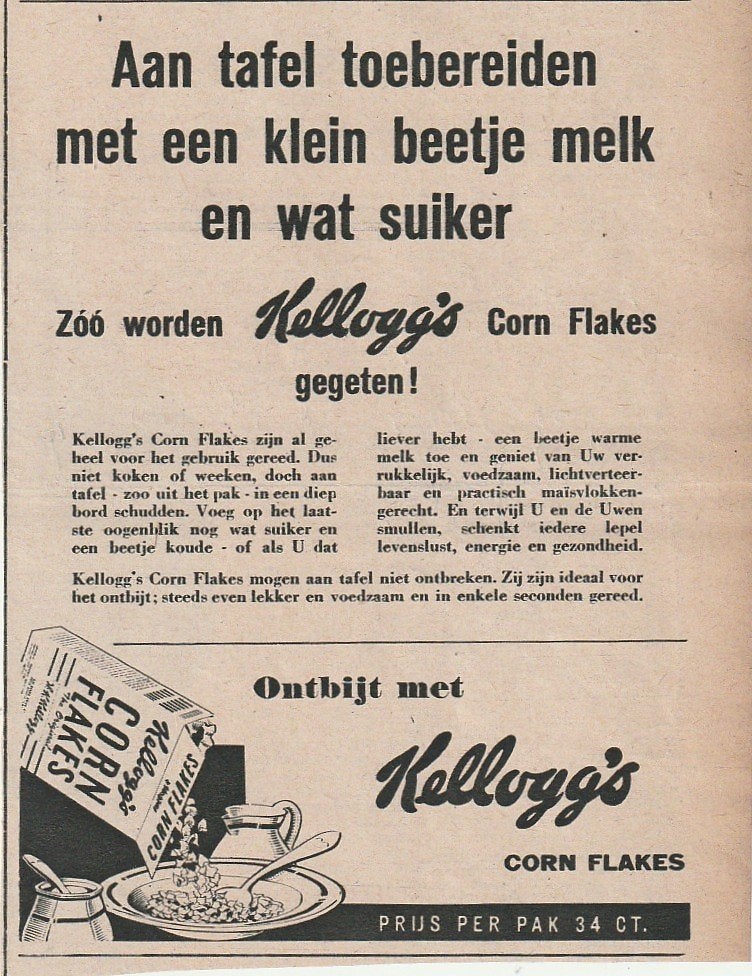 retro reclame 1946 Kellogg's met melk zuivel bereiden, Verzenden, Overige typen