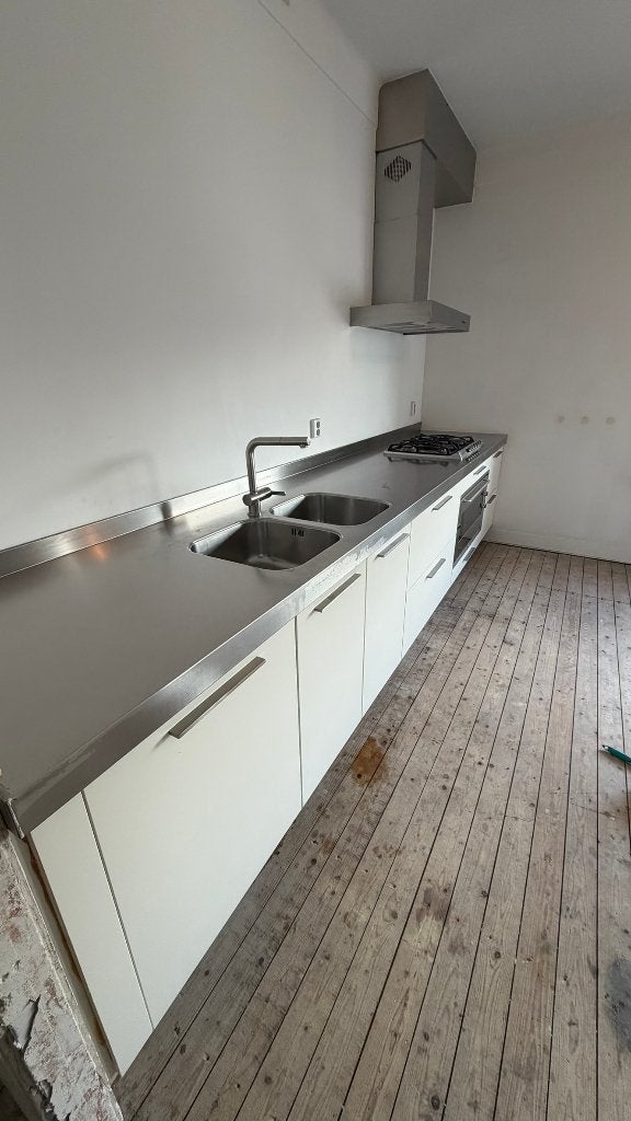 RVS Keukenblad met Spoelbakken en Kraan - Zo goed als nieuw, Ophalen, Gebruikt, 200 cm of meer, Minder dan 100 cm