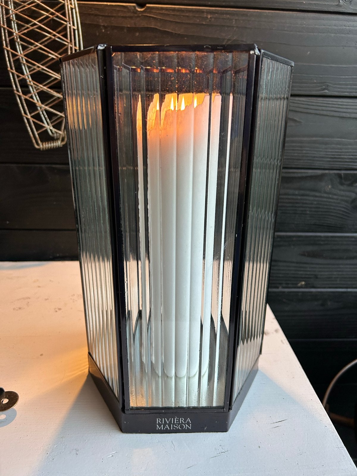 Riviera Maison Windlicht - Ximena Hurricane (als nieuw), Windlicht, Zwart, Rivièra Maison, Ophalen of Verzenden
