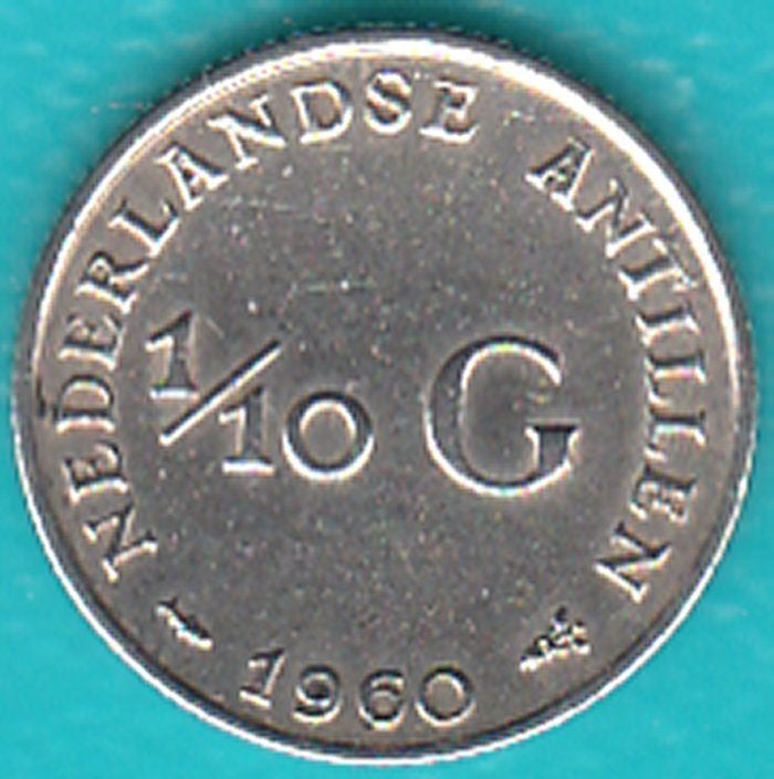 Nederlandse Antillen 1/10 gulden 1960 Juliana zilver, Koningin Juliana, Zilver, Ophalen of Verzenden, 10 cent