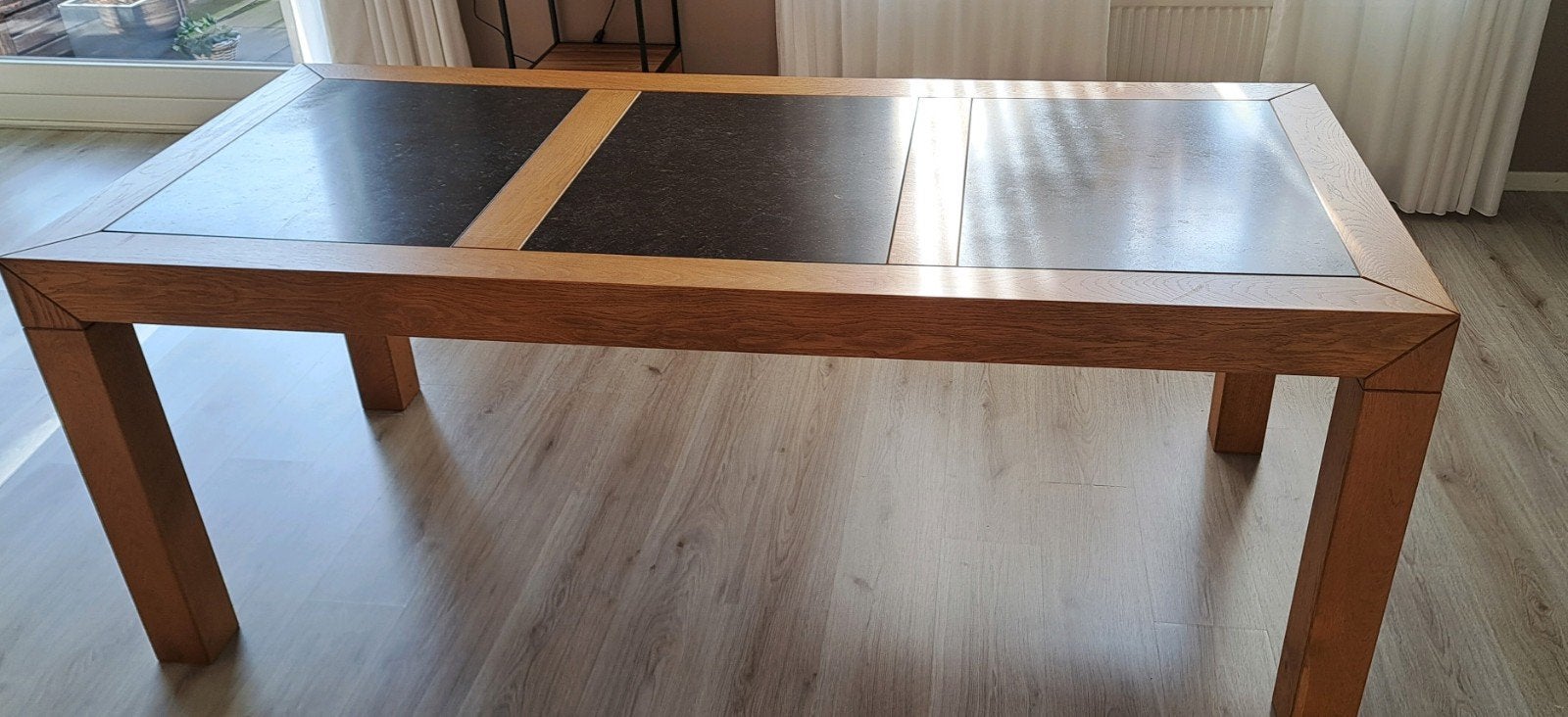 Massieve eettafel met natuurstenen bladen, Ophalen, Gebruikt, 200 cm of meer, 50 tot 100 cm