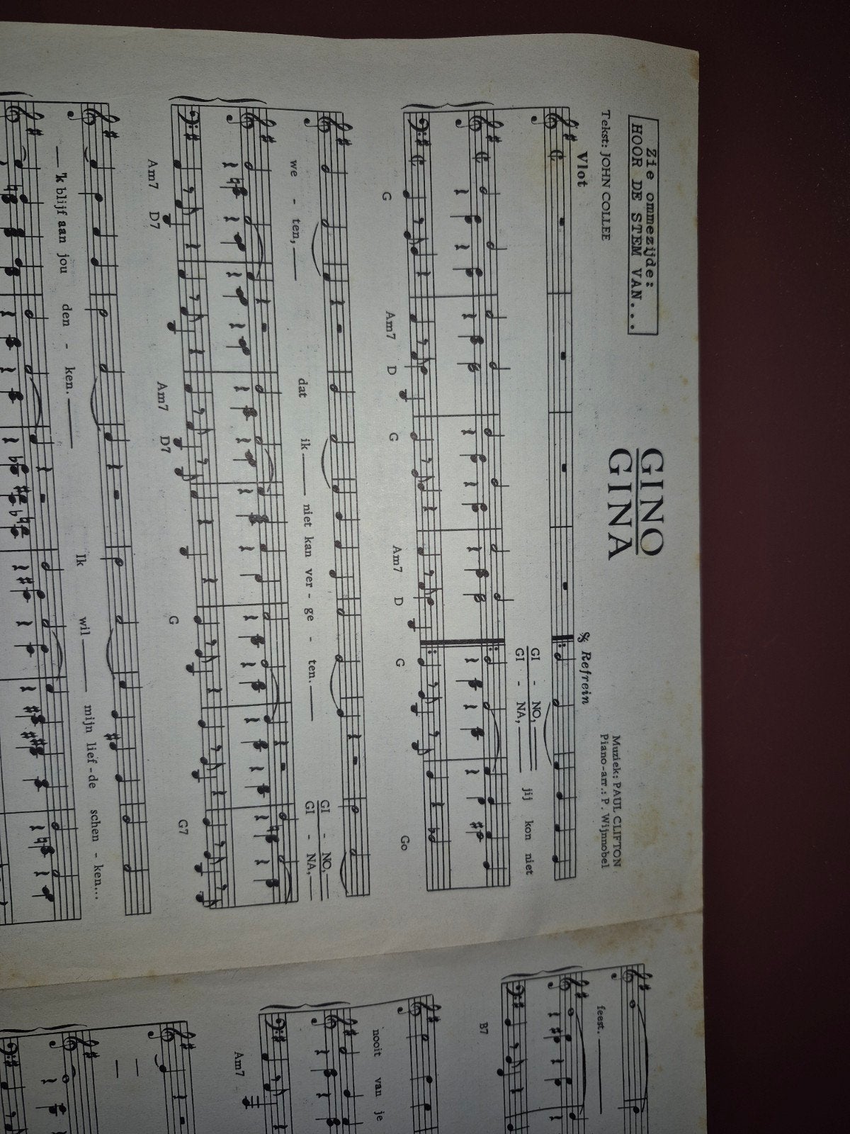 Vintage bladmuziek: Gino & Hoor de stem van mijn hart, Ophalen of Verzenden