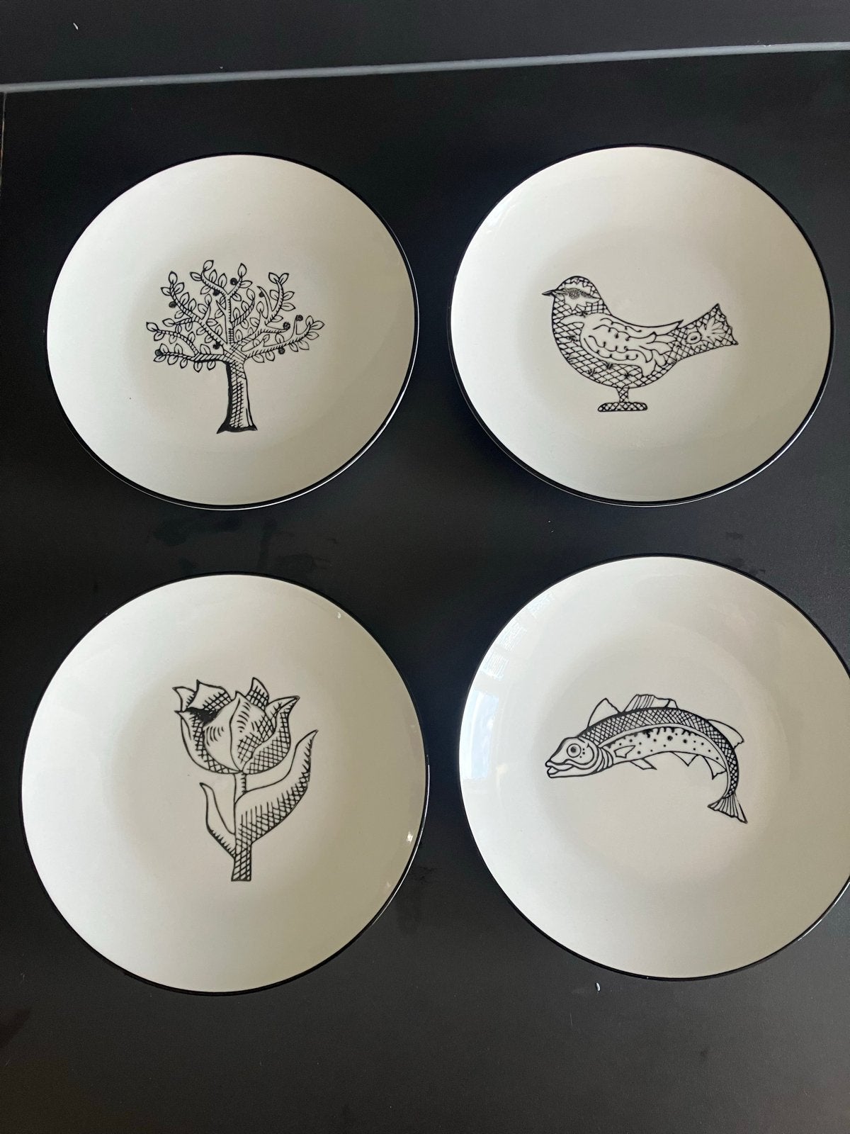 Set van 4 borden - Anouk voor &K Amsterdam - Zwart-wit, Gebruikt, Keramiek, Ophalen of Verzenden, Bord(en)