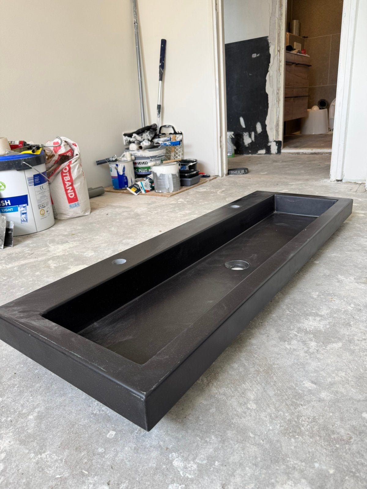 Wasbak natuursteen zwart 120 x 40 x 8 cm, Ophalen, Zo goed als nieuw, Wastafel