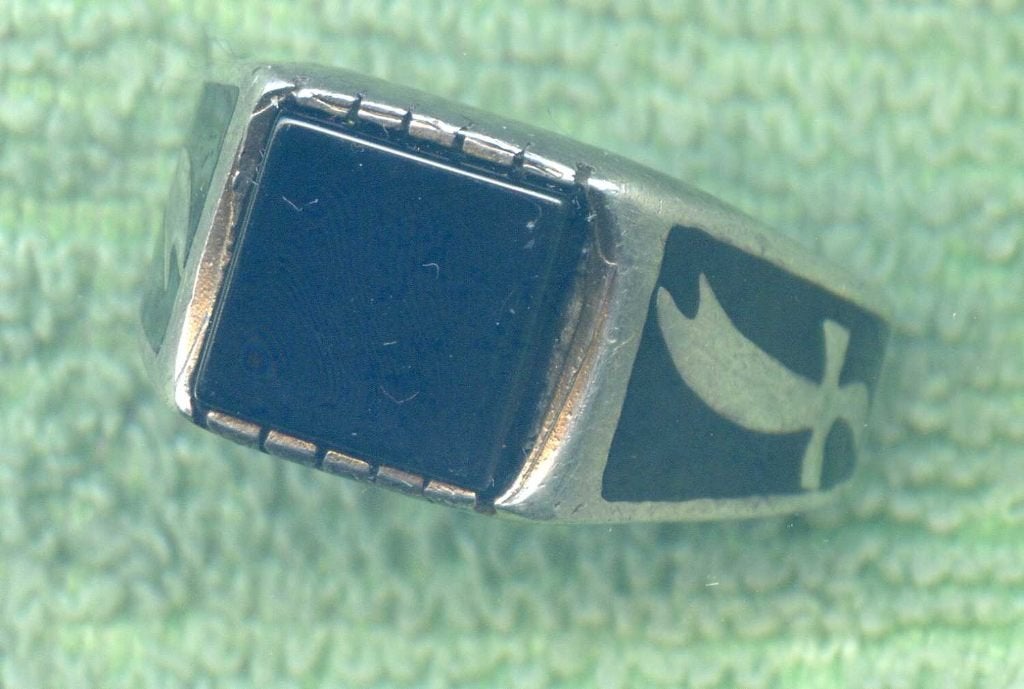 Oude Ring Onyx - Sterling met Zwaarden - Arabisch - Zie Opm., Gebruikt, Ophalen of Verzenden, 17 tot 18, Dame