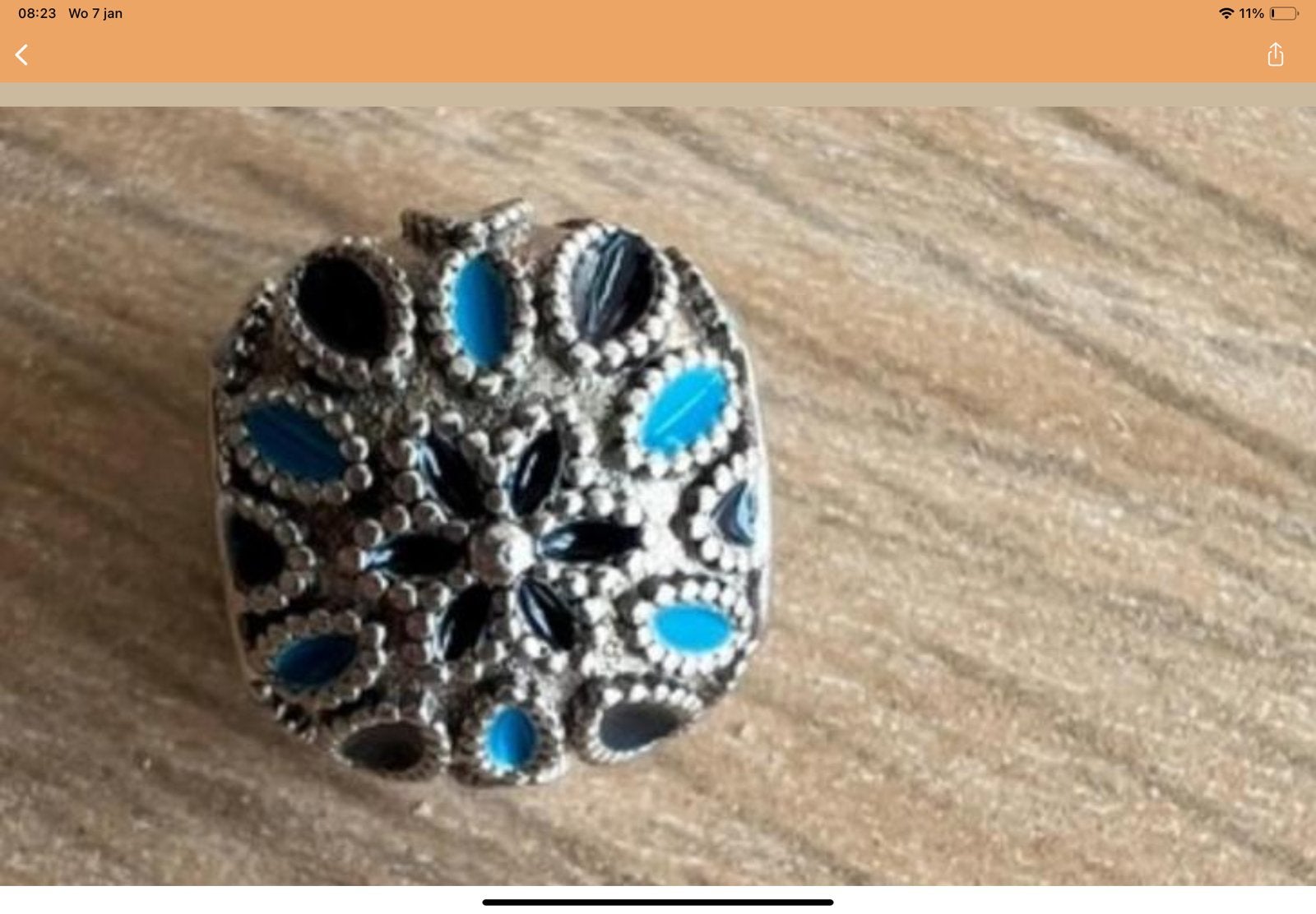 Pandora Bedel Blauw, Ophalen of Verzenden, Zo goed als nieuw, Zilver, Pandora