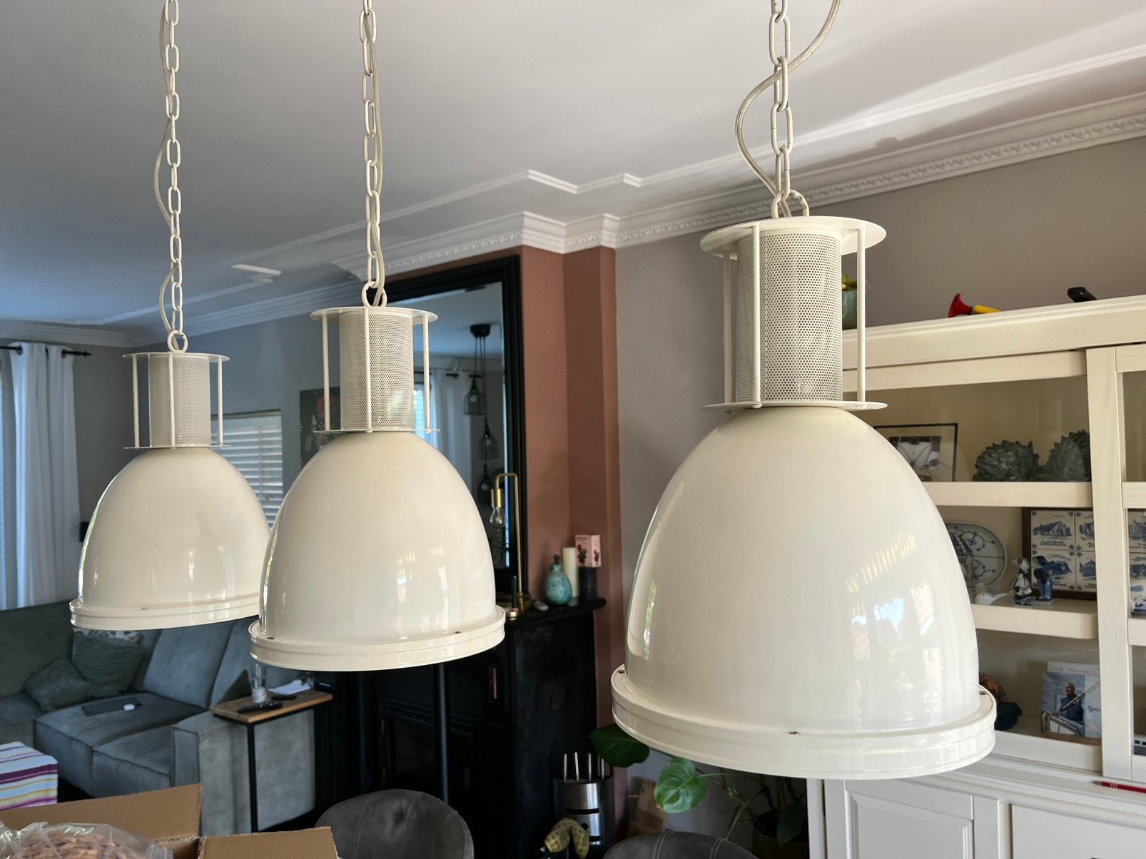 3 hanglampen wit metaal, Ophalen, Gebruikt, Metaal