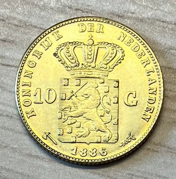 10 gulden 1886 Willem III, Postzegels en Munten, Ophalen, Koning Willem III, 10 gulden, Losse munt