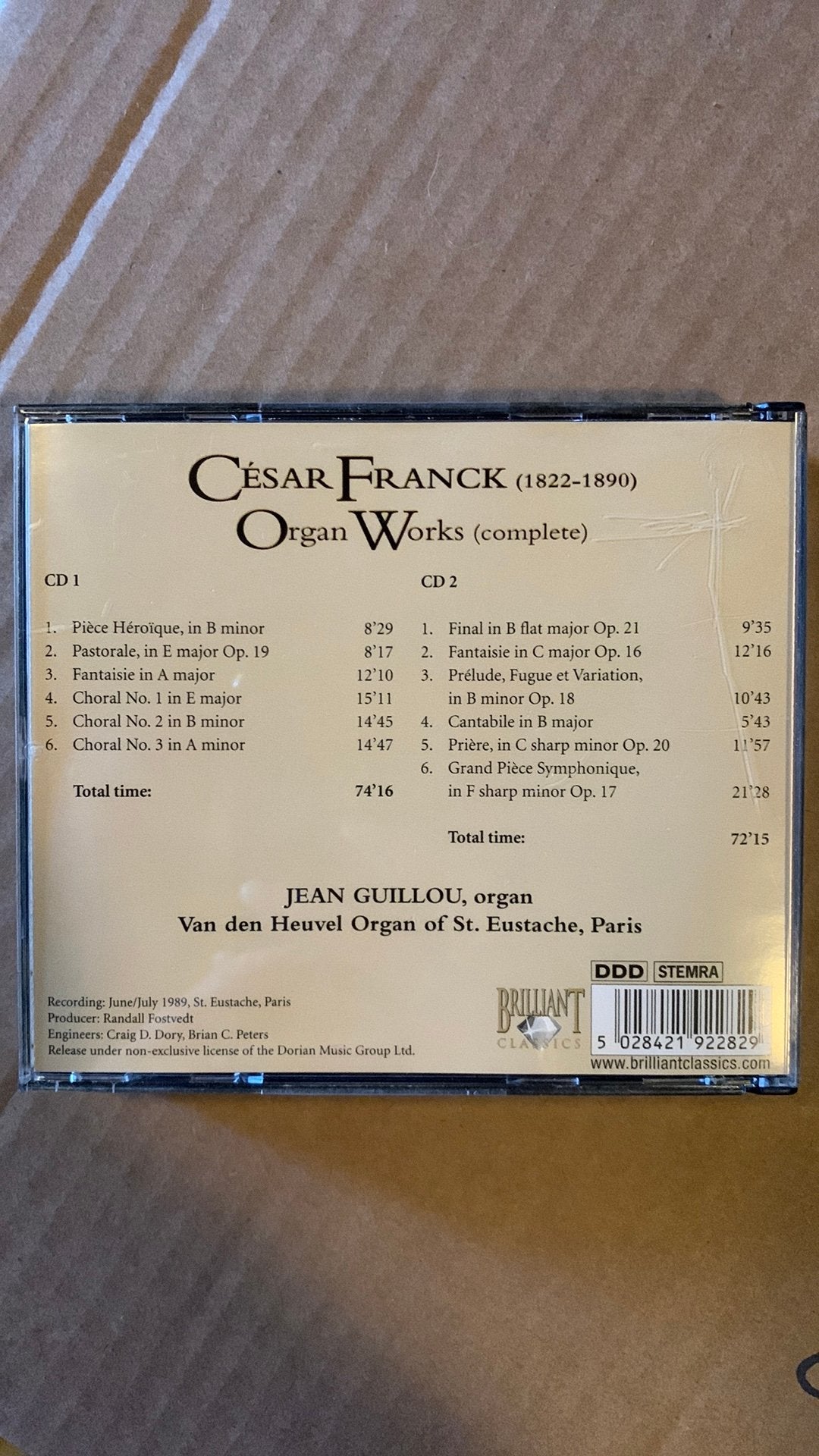 César Franck - Complete Organ Works (2 CD Set) Jean Guillou, Ophalen of Verzenden, Romantiek, Zo goed als nieuw, Orkest of Ballet