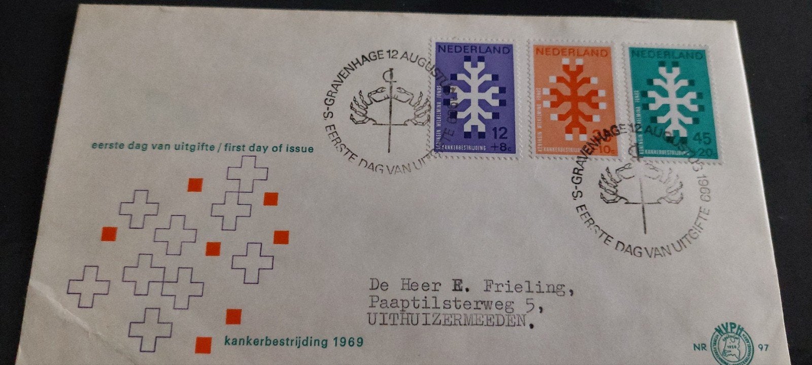 eerste dag envelop nederland e97 kankerbestrijding 1969, Ophalen, Beschreven, Nederland