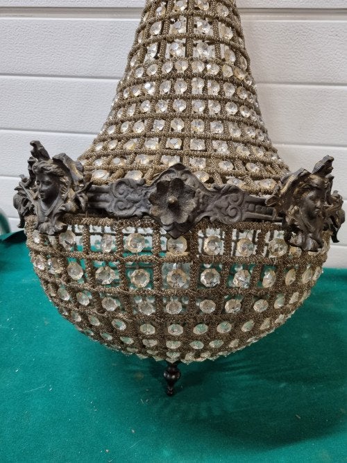 Kroonluchter brons met kristal 1960 engelen, Ophalen of Verzenden, 'T Olde Gre-j, Info@toldegrej.nl, Endepoelstraat 20f Didam