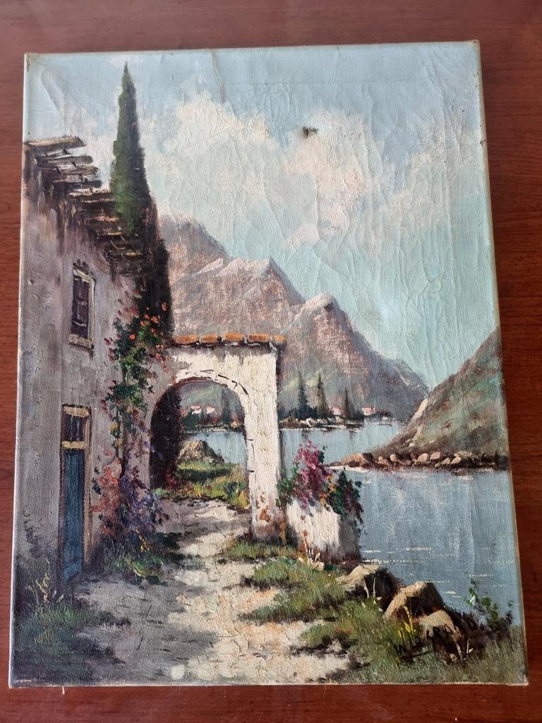 Schilderij italiaans landschap W A la Grand, Antiek en Kunst, Kunst | Schilderijen | Klassiek, Ophalen