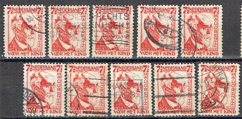 Nederland 1928 nr. 222 Kinderzegels H.A. LORENTZ 10X, Verzenden, Gestempeld, Dier of Natuur