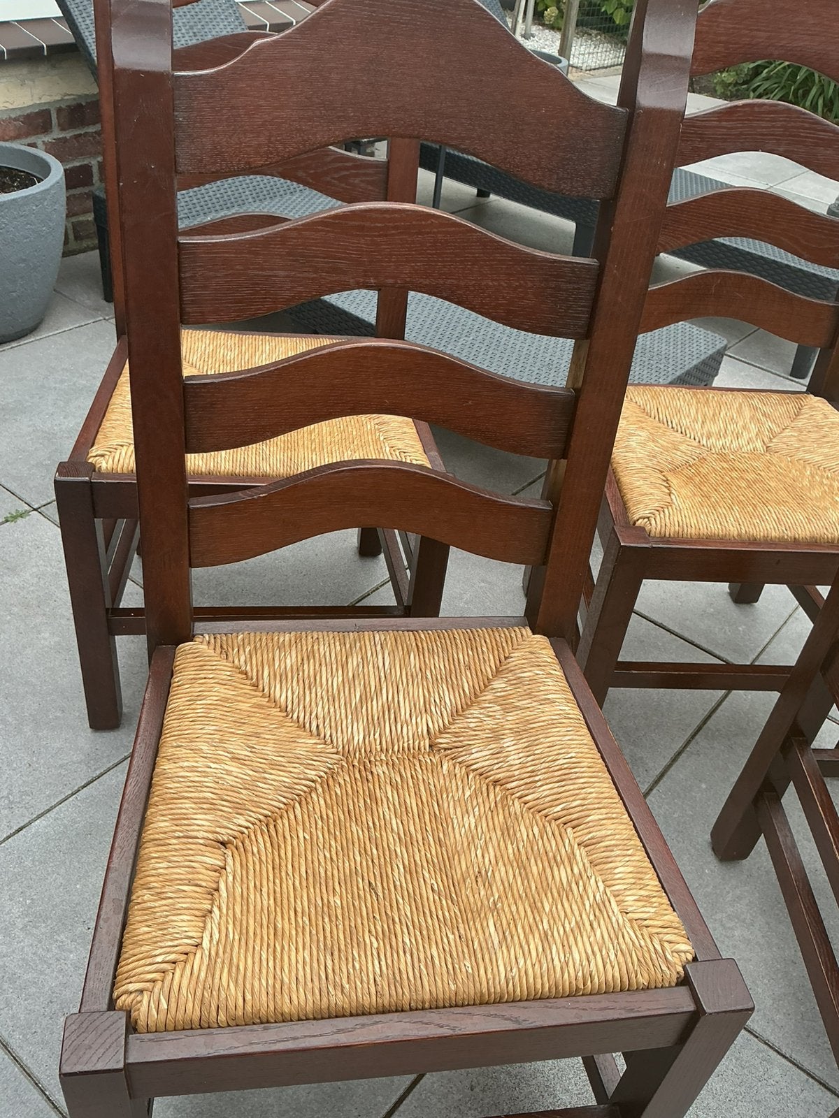 4 Eiken houten eetkamer stoelen, Huis en Inrichting, Stoelen, Bruin, Ophalen of Verzenden, Zo goed als nieuw, Vier