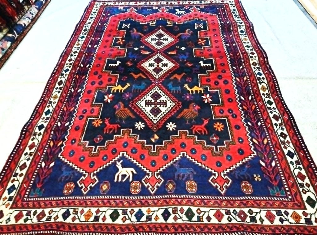 Perzisch nomad tapijt 220x150 (Sirjan)Handgeknoopt uit Iran, Huis en Inrichting, Stoffering | Tapijten en Kleden, Ophalen, Blauw