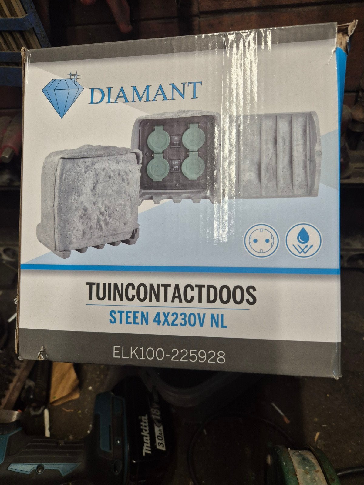 Diamant Tuincontactdoos Steen 4x230V NL met sensor, Ophalen, Overige materialen, Licht-donker-sensor, Overige typen