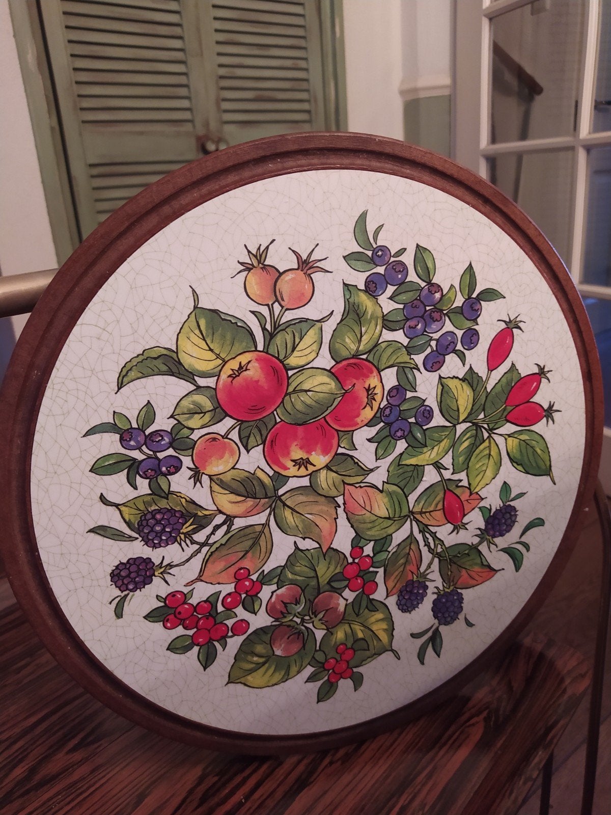 Vintage  onderzetter /snijplank met fruitmotief, Ophalen of Verzenden