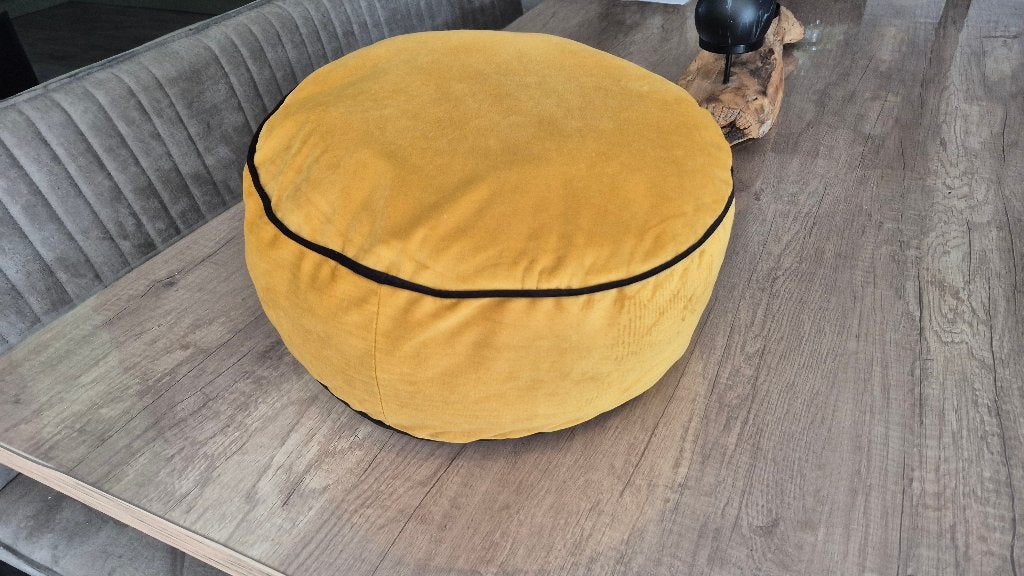 Vloerkussen - Poef oker geel, Huis en Inrichting, Minder dan 50 cm, Rond, Minder dan 50 cm, Ophalen of Verzenden