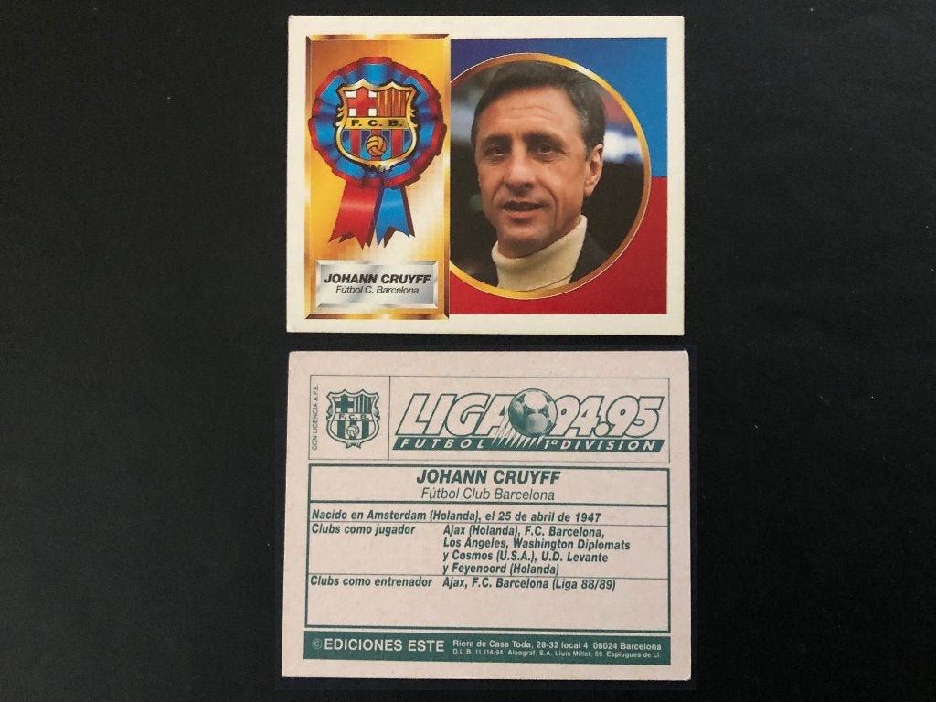 Johan Cruijff Voetbalplaatje FC Barcelona Liga 94/95, Verzamelen, Ophalen of Verzenden, Gebruikt, Buitenlandse clubs, Poster, Plaatje of Sticker
