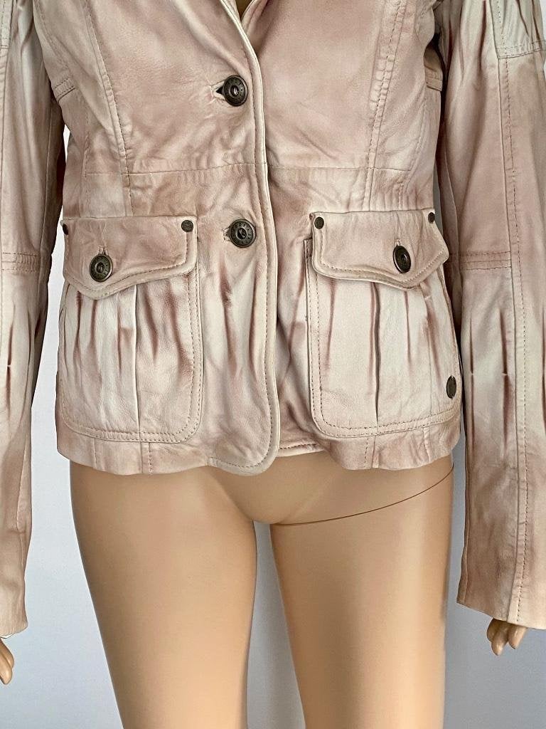 H1005 Luxe echt-leren jasje maat S=36 blazer colbert leer, Beige, Ophalen of Verzenden, Zo goed als nieuw, Eddy s Jackets