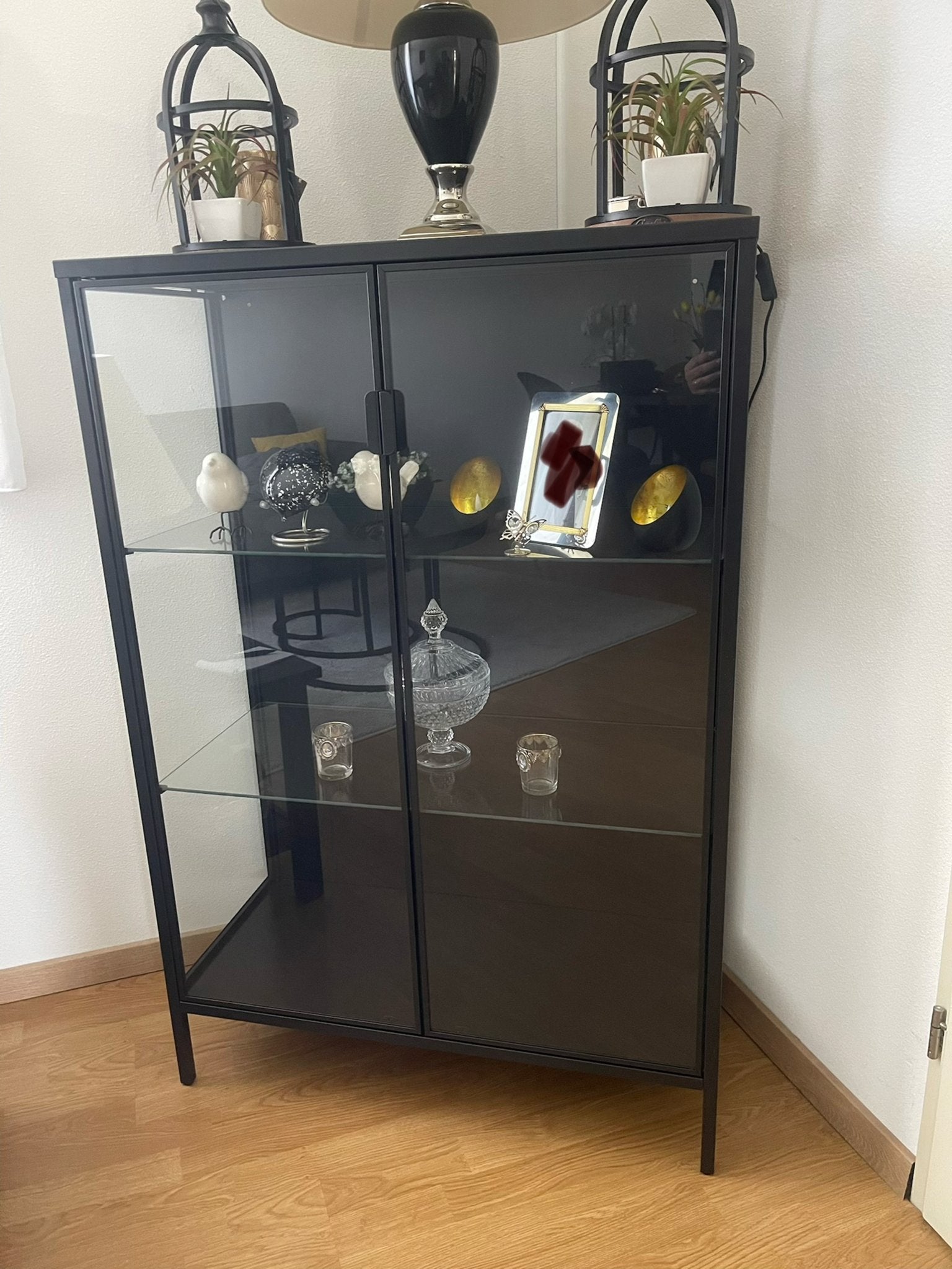 RUDSTA Moderne vitrinekast zwart metaal en glas, 100 tot 150 cm, 25 tot 50 cm, Met deur(en), 50 tot 100 cm