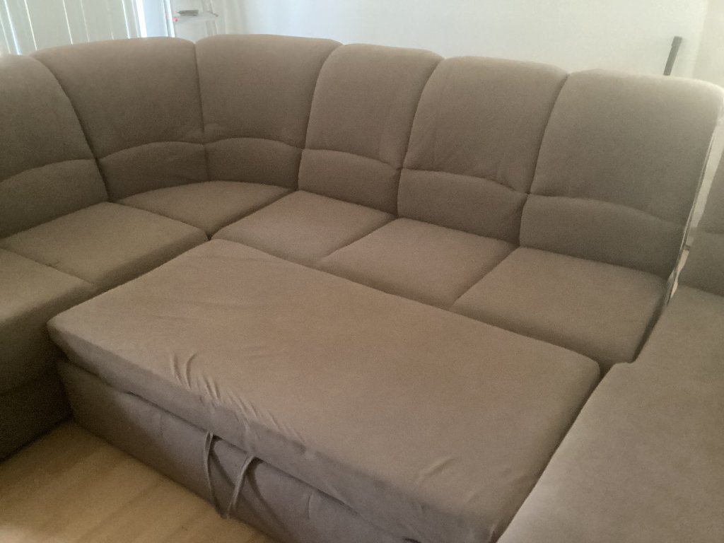 Slaapbank met chess lounge, Ophalen, Beige, Tweepersoons, Zo goed als nieuw