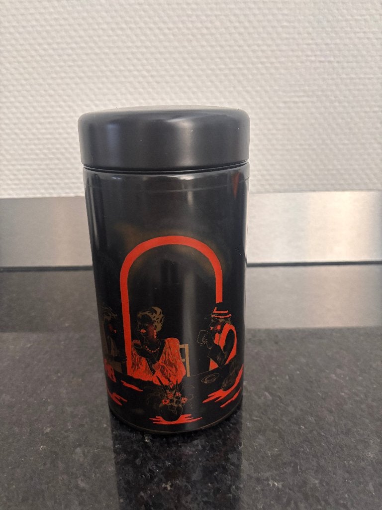 Vintage beschuitbus Brabantia rood met Oriëntaals decor., Ophalen of Verzenden