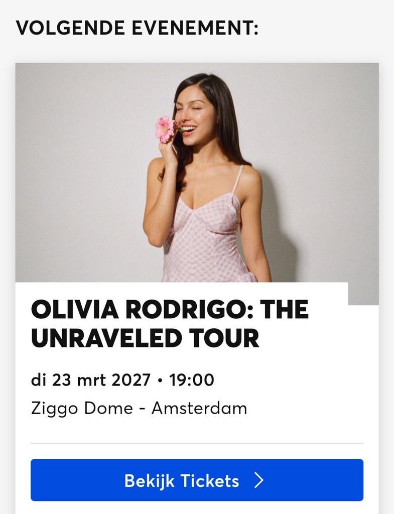 Olivia Rodrigo 3x Zitplaatsen Tickets Ziggo Dome, Drie personen of meer, Maart