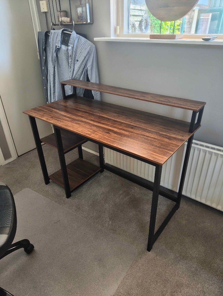 Bureau met monitorverhoging, Ophalen, Zwart, 120 cm, Metaal