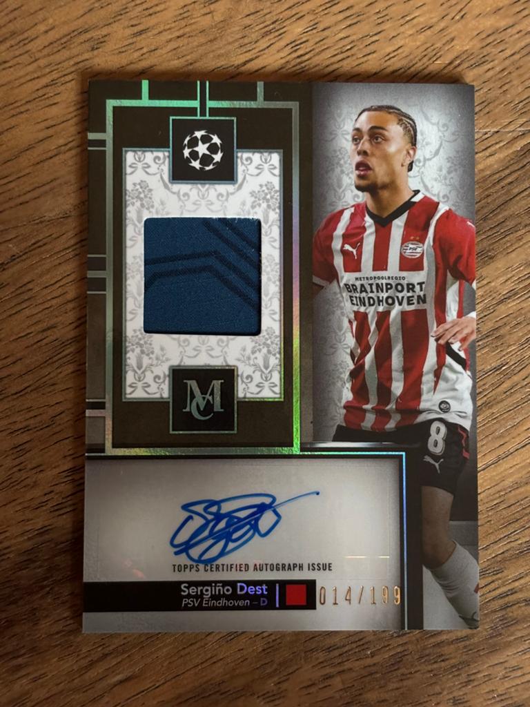 Sergiño Dest Autograph Relic Kaart PSV Topps Merlin, Ophalen of Verzenden, Zo goed als nieuw, PSV, Spelerskaart