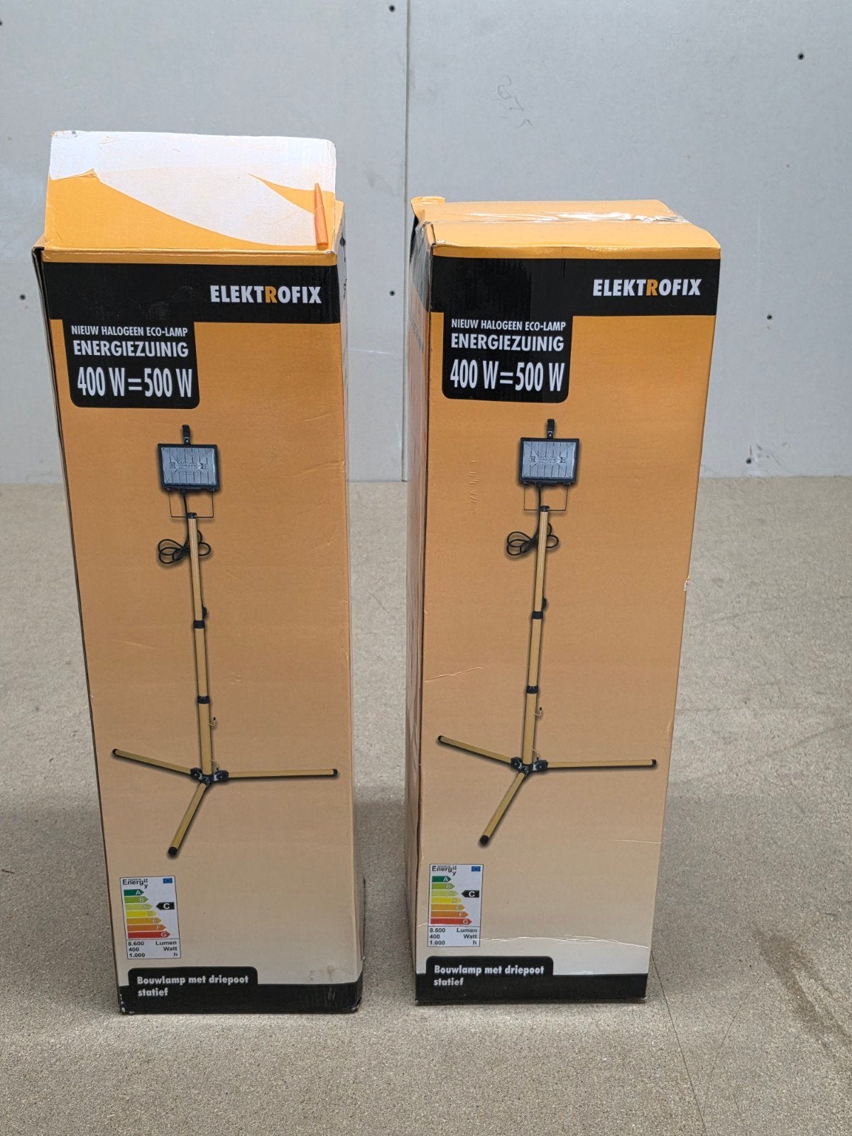 set van 2x Nieuwe Halogeen Bouwlamp 500W met Statief, Ophalen, Lamp met armatuur, 500 watt of meer, Nieuw