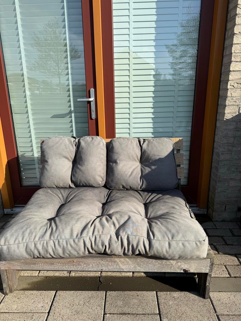 Palletbank met kussens, Ophalen, Gebruikt, Hout