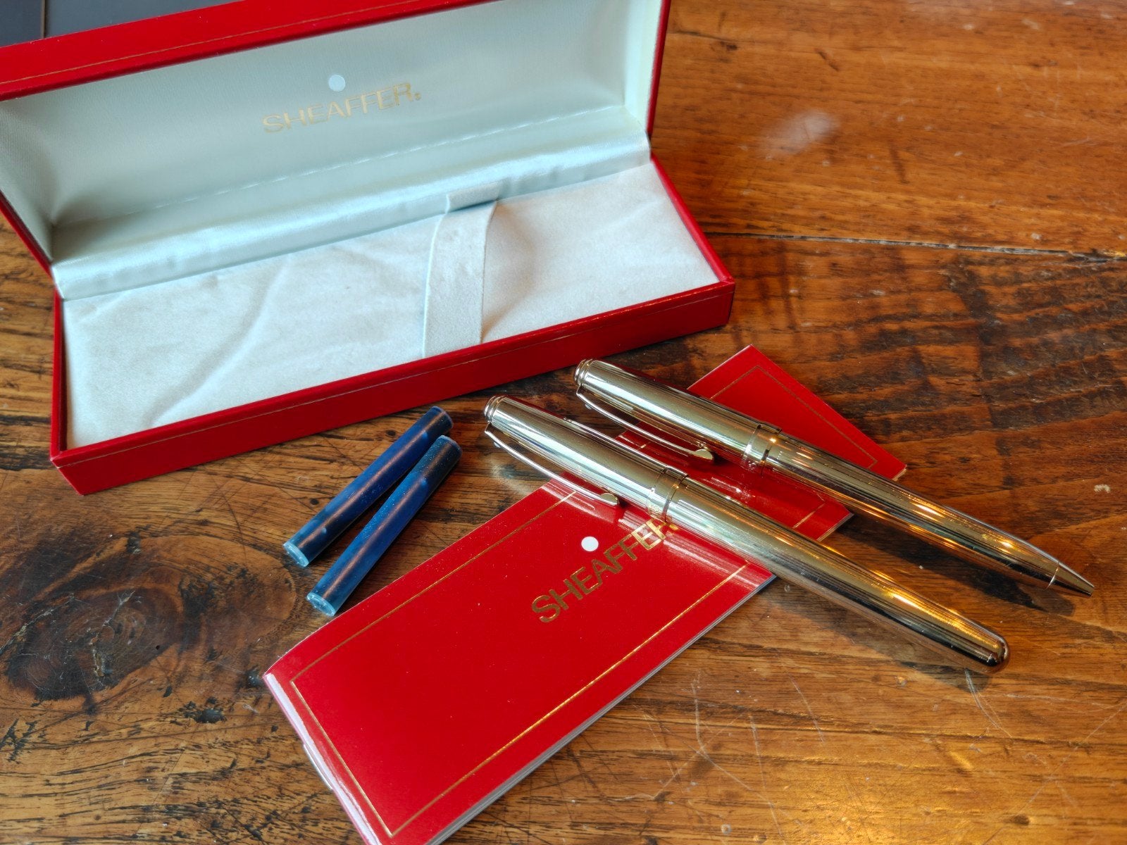Vintage NOS Sheaffer vulpen (F) en balpen set goud NIEUW!, Overige merken, Nieuw, Met doosje, Ophalen of Verzenden