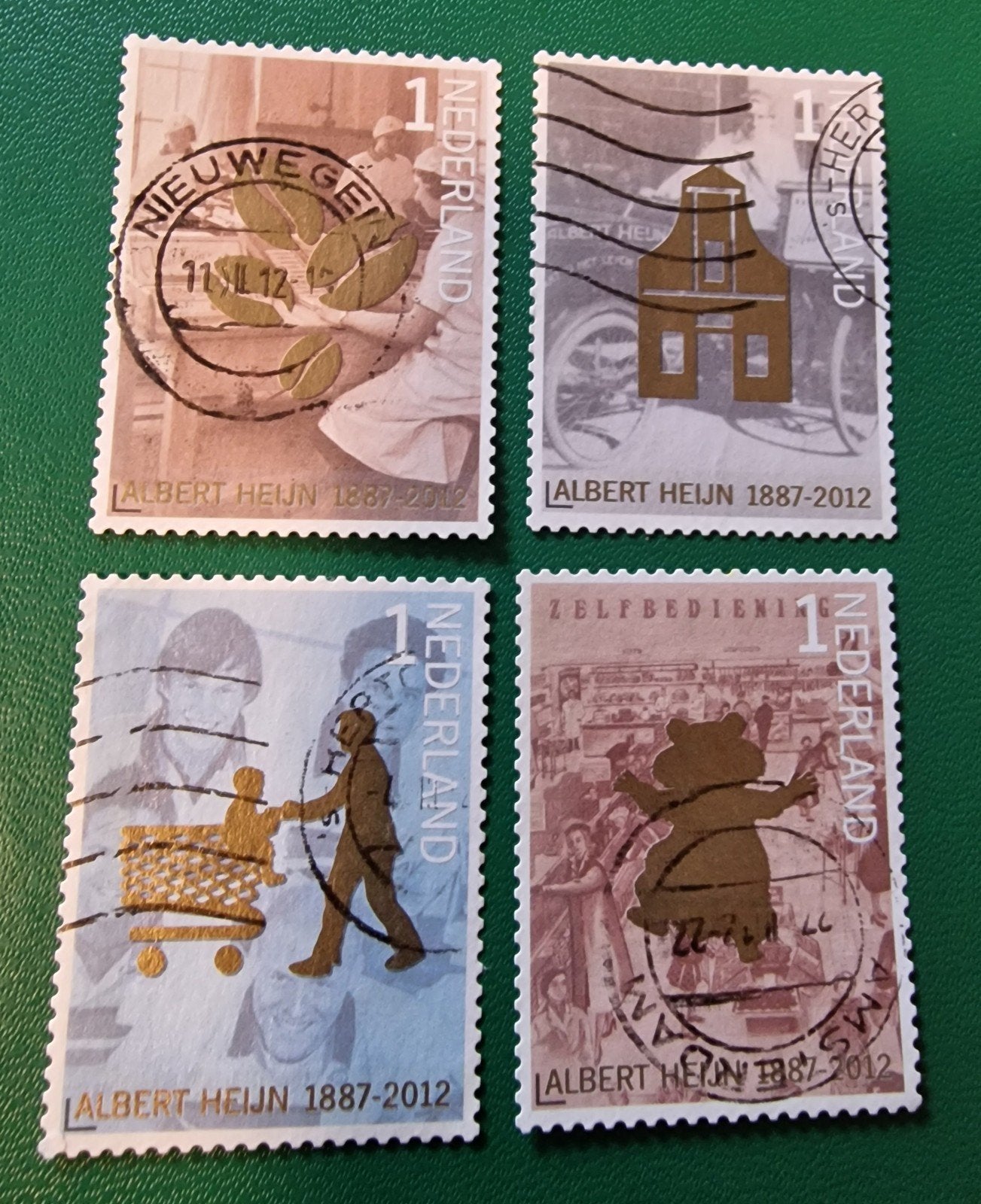kv647 Postzegels Albert Heijn 1887-2012 (4 stuks), Ophalen of Verzenden, Na 1940, Gestempeld