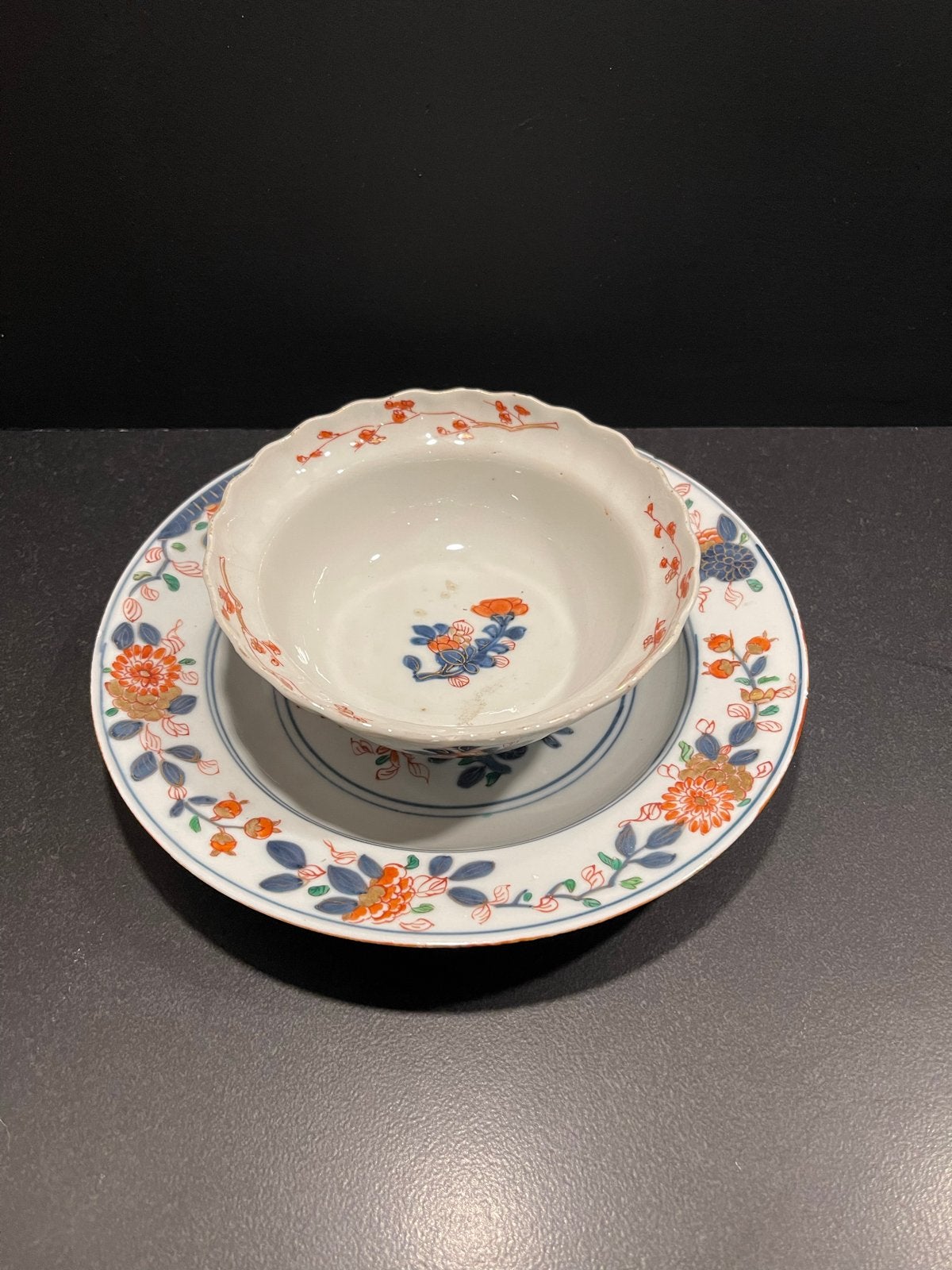 Antieke Japanse Imari Kom en Schotel Set, Ophalen of Verzenden
