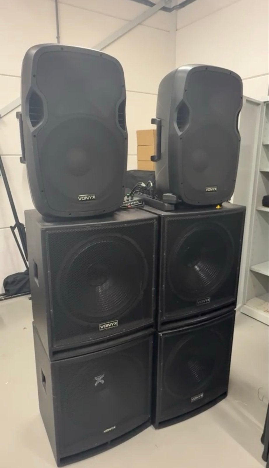 Vonyx PA Speakerset: 2x AP1500A Topkasten, 4x SWP18 Subwoofe, Gebruikt, Speakerset, Ophalen, 150 watt of meer