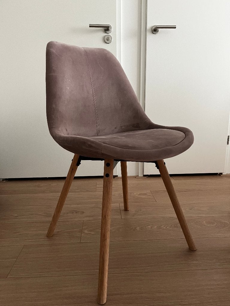 4x JYSK KASTRUP Dining Chairs (Pink Velvet / Oak), Huis en Inrichting, Ophalen, Zo goed als nieuw, Vier
