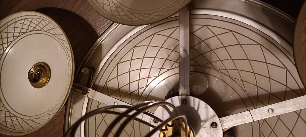 Vintage Plafondlamp met 5 Melkglazen Kappen, Ophalen, Gebruikt