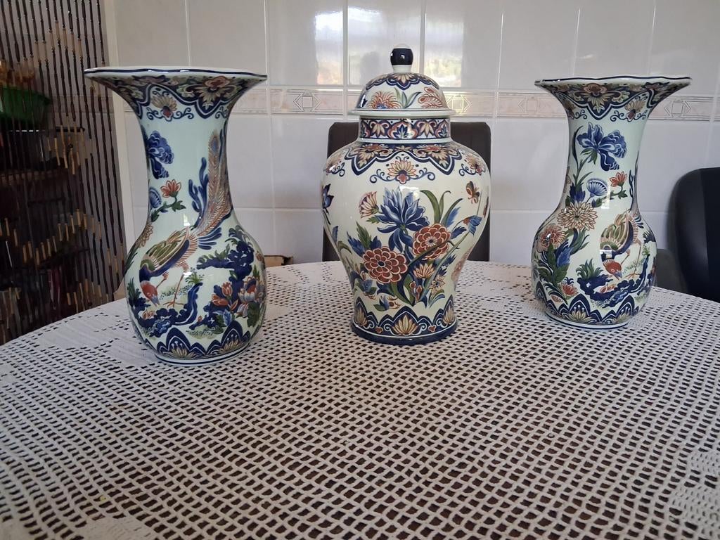 Grote dekselvaas met 2 potten Vieux Rhodes Boch, Antiek en Kunst, Ophalen