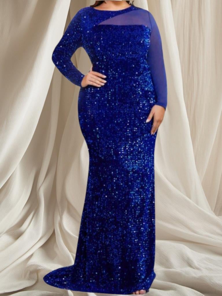 Blauwe galajurk met pailletten en lange mouwen mt 44/46, Galajurk, Blauw, Maat 46/48 (XL) of groter, Nieuw