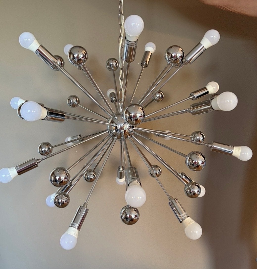 Vintage Sputnik Space Age Kroonluchter Jaren '70, Huis en Inrichting, Ophalen of Verzenden, Gebruikt, Metaal, E14 (klein)