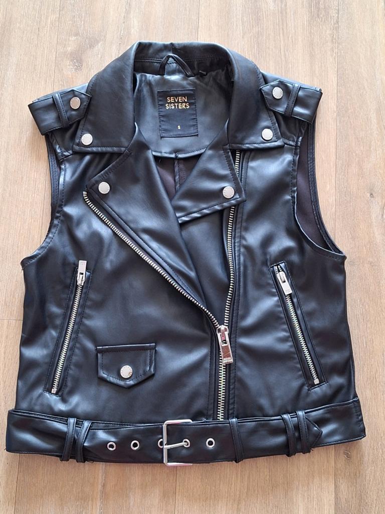 biker gilet Seven Sisters zwart imitatieleer mt.S, Seven Sisters, Zwart, Ophalen of Verzenden, Zo goed als nieuw