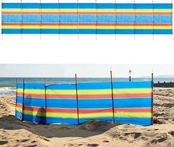 Windscherm 4m - Blauw/Geel/Rood/Groen - Houten Stokken, Caravans en Kamperen, Ophalen, Zo goed als nieuw